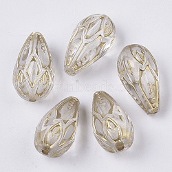Transparent Plating Acrylic Beads, Golden Metal Enlaced, Teardrop, Clear, 20.5x12x10.5mm, Hole: 1.8mm(X-PACR-T011-03)