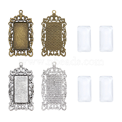 DIY Findings for Jewelry Making, with Cabochon Settings and Glass Cabochons, Rectangle, 35mm(DIY-KS0001-02)