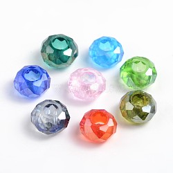 Glass European Beads, Large Hole Beads, No Metal Core, Faceted, Rondelle, Mixed Color, 14x8mm, Hole: 5mm(GDA010)