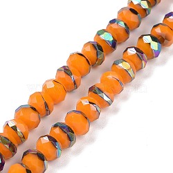 Handmade Porcelain Beads Strands, Facted, Rondelle, Half Plated, Dark Orange, 8x6.5mm, Hole: 1.4mm, about 66pcs/strand, 16.77 inch(42.6cm)(PORC-F007-01G)