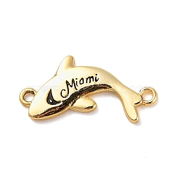 Beach Theme Rack Plating Brass Dolphin Connector Charms, Word Miami Links, Long-Lasting Plated, Cadmium Free & Lead Free, Real 18K Gold Plated, 10x19.5x1.5mm, Hole: 1.2mm(KK-P261-08G-G07)