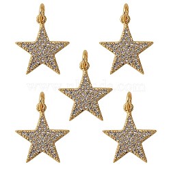 5Pcs Brass Micro Pave Clear Cubic Zirconia Charms, with Jump Ring, Long-Lasting plated, Star, Real 18K Gold Plated, 16x14x1.5mm, Hole: 5x1mm(ZIRC-SZ0002-64)