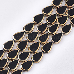 Electroplate Glass Beads Strands, Edge Plated, Teardrop, Black, 16.5x11.5x5mm, Hole: 1mm, about 20pcs/strand, 12.9 inch(X-EGLA-S188-04A)