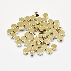 Long-Lasting Plated Brass Beads, Real 18K Gold Plated, Nickel Free, Hexagon, 5x5.5x3mm, Hole: 1.5mm(X-KK-K193-055G-NF)