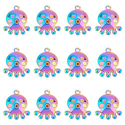 Ion Plating(IP) 304 Stainless Steel Pendants, Octopus, Rainbow Color, 20x17.5x4.5mm, Hole: 2mm, 12pcs/box(STAS-UN0048-64)