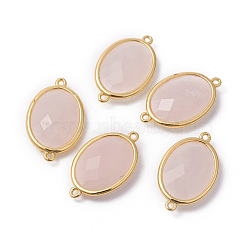 Golden Tone Brass Rose Quartz Links connectors, Faceted, Oval, 26x15x6mm, Hole: 1~2mm(G-F339-A08)