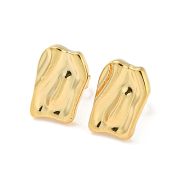 304 Stainless Steel Stud Earrings, Twist Rectangle, Real 18K Gold Plated, 13x8.5mm