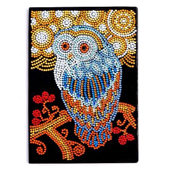 DIY Diamond Painting Notebook Kits, including PU Leather Book, Resin Rhinestones, Diamond Sticky Pen, Tray Plate and Glue Clay, Owl Pattern, 210x150mm, 50 pages/book