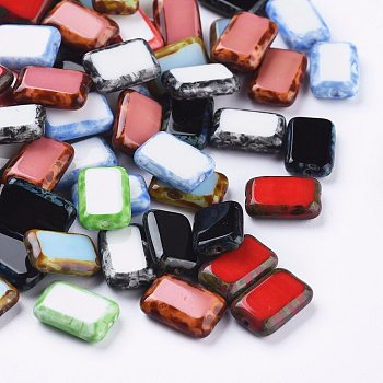 Retro Czech Glass Beads,  Rectangle, Mixed Color, 12x8x3.5mm, Hole: 0.9mm, about 120pcs/bag