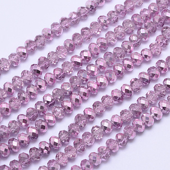 Faceted Rondelle Transparent Painted Glass Beads Strands, Violet, 4x3mm, Hole: 1mm, about 125pcs/strand, 15 inch