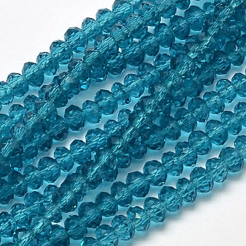 Faceted Rondelle Transparent Glass Beads Strands, Steel Blue, 3.5x2mm, Hole: 0.5mm, about 148pcs/strand, 14.9 inch