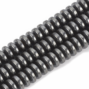 Non-magnetic Synthetic Hematite Beads Strands, Rondelle, 6x3mm, Hole: 1mm, about 125~133pcs/strand, 15.7 inch