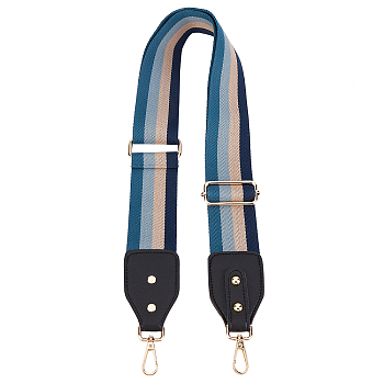 Stripe Pattern Cotton Fabric & PU Leather Bag Straps, with Alloy Swivel Clasps, Bag Replacement Accessories, Steel Blue, 87~132x5~5.6cm