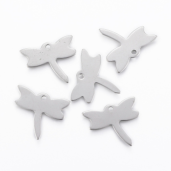 304 Stainless Steel Pendants, Dragonfly, Stainless Steel Color, 17x20x0.8mm, Hole: 1.2mm