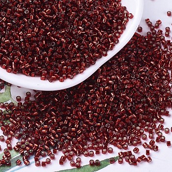 MIYUKI Delica Beads, Cylinder, Japanese Seed Beads, 11/0, (DB0603) Dyed Silver Lined Brick Red, 1.3x1.6mm, Hole: 0.8mm, about 2000pcs/10g