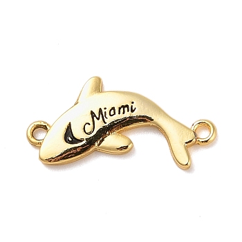 Beach Theme Rack Plating Brass Dolphin Connector Charms, Word Miami Links, Long-Lasting Plated, Cadmium Free & Lead Free, Real 18K Gold Plated, 10x19.5x1.5mm, Hole: 1.2mm