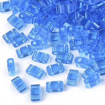 2-Hole Glass Seed Beads, Transparent Colours, Rectangle, Cornflower Blue, 4.5~5.5x2x2~2.5mm, Hole: 0.5~0.8mm