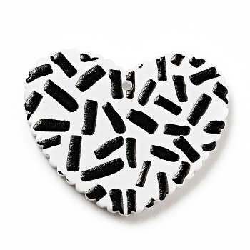 Printed Acrylic Pendants, Heart with Column Pattern, Black, 26x31.5x2mm, Hole: 1.5mm