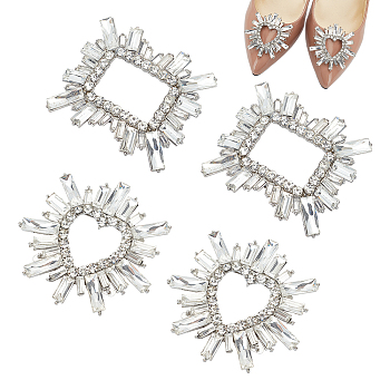 WADORN 4Pcs 2 Style Alloy Crystal Rhinestone Shoe Decorations, Detachable Shoe Buckle Clips, Platinum, 49.5~57x56~58.5x6~7mm, 2pcs/style