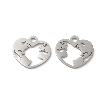 304 Stainless Steel Charms, Laser Cut, Heart Charm, Stainless Steel Color, 11.5x13x1mm, Hole: 1.5mm