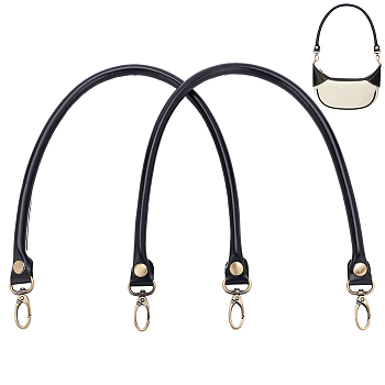 Round PU Leather Bag Handles, with Alloy Swivel Clasps, for Bag Replacement Accessories, Black, 58.5x1.05cm