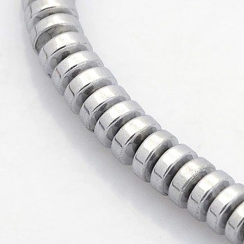 Electroplate Non-magnetic Synthetic Hematite Beads Strands, Heishi Beads, Flat Round/Disc, Platinum Plated, 4x2mm, Hole: 1mm, about 194pcs/strand, 15.7 inch