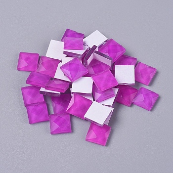 Faceted Glass Cabochons, Mosaic Tiles, for Home Decoration or DIY Crafts, Square, Magenta, 9.5x9.5x3.8mm, about 90pcs/bag