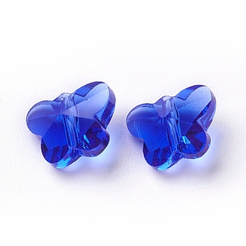 Transparent Glass Beads, Faceted, Butterfly, Blue, 8x10x5.5mm, Hole: 1mm