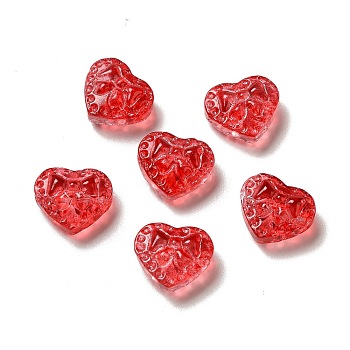 Glass Beads, Heart with Bowknot, Red, 14x16x7.5mm, Hole: 1.2mm