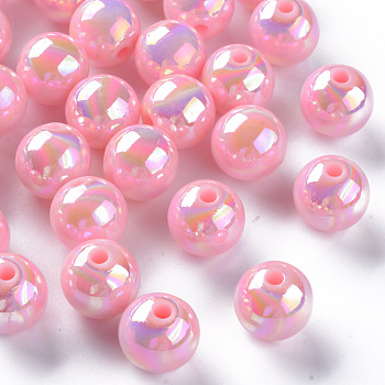 Opaque Acrylic Beads, AB Color Plated, Round, Pearl Pink, 12x11mm, Hole: 2.5mm, about 566pcs/500g