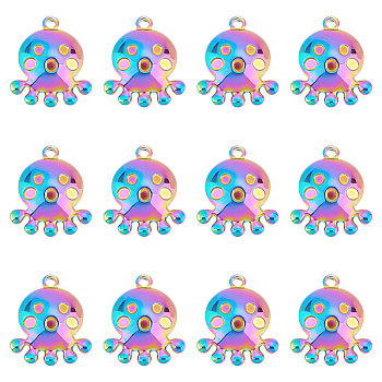 Ion Plating(IP) 304 Stainless Steel Pendants, Octopus, Rainbow Color, 20x17.5x4.5mm, Hole: 2mm, 12pcs/box