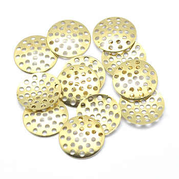 Brass Finger Ring/Brooch Sieve Findings, Perforated Disc Settings, Lead Free & Cadmium Free & Nickel Free, Flat Round, Raw(Unplated), 14x2mm, Hole: 1mm