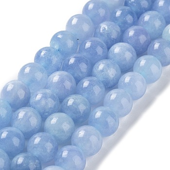 Dyed Natural Malaysia Jade Beads Strands, Round, Cornflower Blue, 10mm, Hole: 1.2mm, about 19pcs/strand, 7.09 inch(18cm)