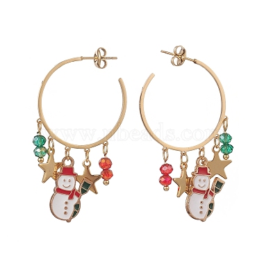 3 Pairs 3 Style Christmas Snowman & Moon & Word Noel Alloy Enamel Dangle Stud Earrings(EJEW-TA00221)-2