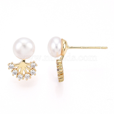 Clear Cubic Zirconia Tree of Life Stud Earrings with Natural Pearl(PEAR-N020-06I)-2