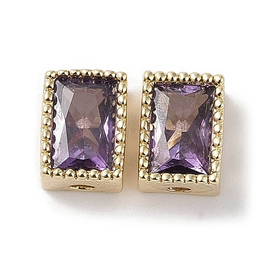 Dark Violet Rectangle Brass+Cubic Zirconia Beads