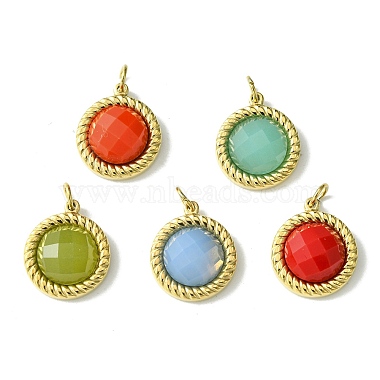 Real 14K Gold Plated Mixed Color Flat Round Stainless Steel+Glass Charms