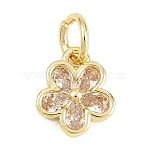 Brass Micro Pave Cubic Zirconia Pendants, Flower Charms, Long-Lasting Plated, Rack Plating, Lead Free & Cadmium Free, Real 18K Gold Plated, Clear, 9x7.8x3mm, Hole: 3.2mm(KK-F938-28G-01)