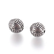 304 Stainless Steel Beads, Round, Antique Silver, 9x9.5mm, Hole: 1.6mm(STAS-P237-45AS)