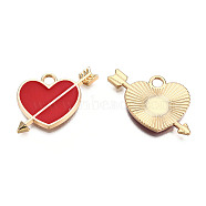 Light Gold Plated Alloy Pendants, with Enamel, Heart with Arrow, Red, 18x23.5x2mm, Hole: 2.5mm(ENAM-T009-35A)