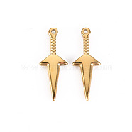 304 Stainless Steel Pendants, Dagger, Real 14K Gold Plated, 20x7.5x2mm, Hole: 1mm(STAS-S116-160G)