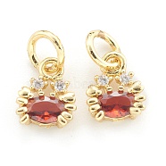 Brass Cubic Zirconia Pendants, with Jump Rings, Crab, Real 18K Gold Plated, 9x7x3mm, Hole: 3.5mm(X-ZIRC-O041-03G)