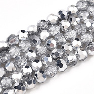 Transparent Electroplate Glass Beads Strands, Faceted, Half Silver Plated, Round, Silver, 4mm, Hole: 0.8mm, about 90~91pcs/strand, 13.39~13.58 inch(34~34.5cm)(EGLA-A035-T4mm-M01)
