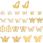 BENECREAT 48Pcs 12 Style 304 Stainless Steel Charms, Butterfly, Golden, 7~18x9~19x0.6~1mm, Hole: 1~5mm, 4pcs/style(STAS-BC0003-16)