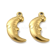Ion Plating(IP) 316L Surgical Stainless Steel Pendants, Moon with Human Face Charm, Real 18K Gold Plated, 20x12x3mm, Hole: 1.2mm(STAS-D090-20G)