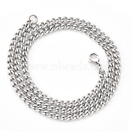 Men's 201 Stainless Steel Cuban Chain Necklace, with Lobster Claw Clasp and Jump Rings, Stainless Steel Color, Link: 6x4x1mm, 19.68 inch(50cm)(NJEW-R257-001B-P)