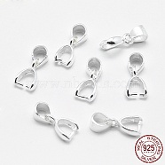Rhodium Plated 925 Sterling Silver Pendant Bails, Ice Pick & Pinch Bails, Platinum, 3x4mm Inner Diameter, 9x5x2mm, Hole: 3x4mm, Pin: 0.8mm(STER-E050-03P)