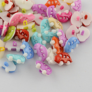 Acrylic Shank Buttons, Plastic Buttons, 1-Hole, Dyed, Car, Mixed Color, 11x17x8mm, Hole: 3x1.5mm(BUTT-Q011-M3)