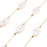 Ion Plating(IP) 304 Stainless Steel Paperclip Chains, Soldered, with ABS Imitation Pearl Beads, Real 18K Gold Plated, Real 18K Gold Plated, 17x9.5x4mm, about 16.40 Feet(5m)/Roll(CHS-P018-04L-G)
