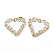 ABS Plastic Imitation Pearl Pendants, with Brass Findings, Heart, Real 18K Gold Plated, 28.5x30x4mm, Hole: 1mm(KK-T032-071G)